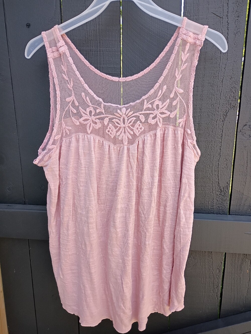 Maurices Blush Pink Embroidered Lace Yoke Tank